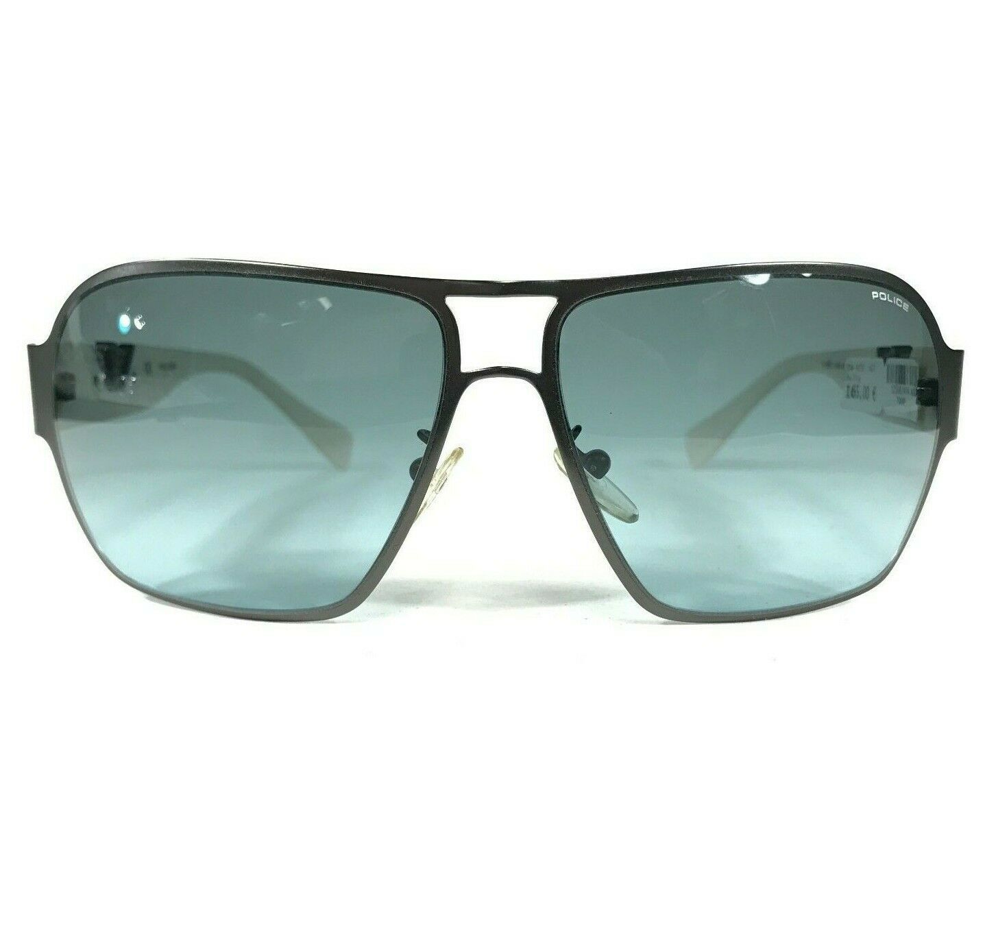 Primary image for Police Sunglasses S8753 Gray White Square Aviators with Blue Lenses 61-14-130