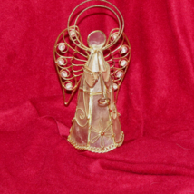ANGEL white translucent face/gown, gold metal w/beads in wings (living rm) - $4.80