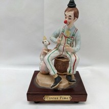 Circus Time Clown With Dressed Puppy Dog Music Box Works Ceramic 6&quot; - £15.56 GBP