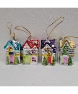 Ceramic Christmas Tree House Ornaments Set Of 4 Metallic Glaze 2.5&quot; - $19.70