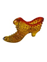 Fenton Art Glass Shoe Figurine Secret Slipper Boot cat Orange Red hobnai... - £31.10 GBP