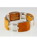 Wide Four Stone Baltic Amber Sterling Silver Bracelet! 7.50&quot; - £354.33 GBP