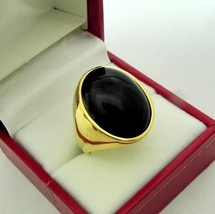 Men&#39;s Black Onyx oval cut Signet 14k yellow Bold Real Gold gift ring size 9 - £644.67 GBP