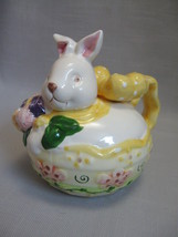 Bunny Ceramic Personal Tea Pot Creamer Flower Designs Pink Green Purple Yellow - £9.99 GBP