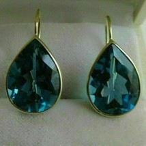 3Ct Simulated London Blue Topaz Dangle Drop Earrings Yellow Gold Plated Silver - £45.56 GBP