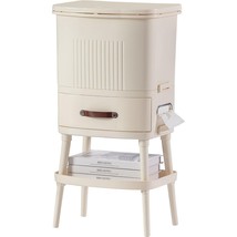 8 Gallon Elevated Trash Kitchen Can with Lid and Storage Shelf in Cream - $2,728.70 MXN