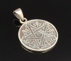 925 Sterling Silver - Vintage Round Pentagram Masonic Pendant - PT21229 - $56.22