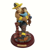 Herco Firefighter Figurine Fireman Carrying Little Boy Child Teddy Bear 9&quot; Vtg - £15.25 GBP
