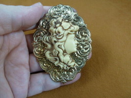 (CM101-26) Woman Wahine Goddess Hawaiian Flowers Ivory Cameo Pin Pendant Jewelry - $35.52