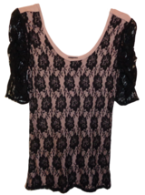 Rue 21 Blush Pink Black Floral Lace Tunic Blouse Shirt Top Jr XL Ruched ... - £12.62 GBP