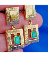 EARTH MINED EMERALD Deco Design Earrings ORIGINAL Vintage Style Dangles ... - $5,315.25