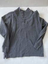 LL Bean Gray Mock Neck Cotton Pullover Long Sleeve Thermal Henley Size XL - $24.28