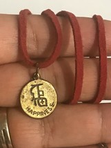 Vintage Antique Look Chinese Symbol Happiness Pendant Red Velvet Necklace 17” - £8.93 GBP