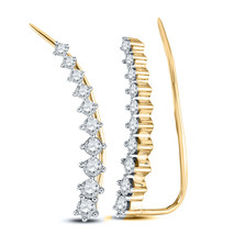 14k Yellow Gold Womens Round Diamond Climber Fashion Earrings 3/4 Cttw - £794.97 GBP