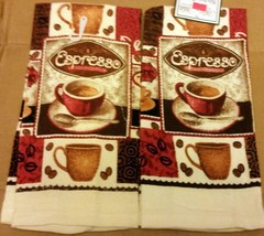 Set Of 2 Same Printed Kitchen Towels (15&quot; X 25&quot;) Coffee Cups, Espresso, Asm - £8.71 GBP