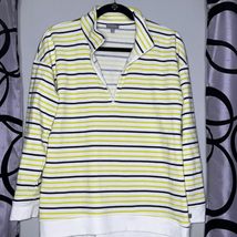 TALBOTS STRIPE CLASSIC FRENCH TERRY HALF ZIP PULLOVER - $23.52