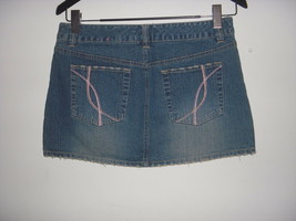 Y2K Aeropostale Distressed Denim Jean 30 waist Mini Skirt Pink Stitch Pocket 7/8 - £8.03 GBP