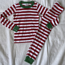 Hanna Andersson Red Green Striped 2 Pc Long Johns Pajamas Set 120 6/7 - $24.25