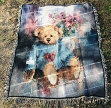 Vintage Riddle &amp; Cockrell Teddy Bear Blanket Throw w/ Fringe New Signed  - £18.73 GBP