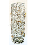 Iron and Glass with Silver Leaves Gold Berries 15&quot; Tall Pillar Candle Ho... - $137.61