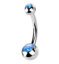 Aqua CZ Belly Button Ring Double Jeweled Belly Ring 14 Gauge - Stainless Steel - £3.05 GBP