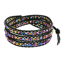 Bohemian Multi Layer Rainbow Muse Crystal Tribal Beaded Wrap Leather Bracelet - £16.61 GBP