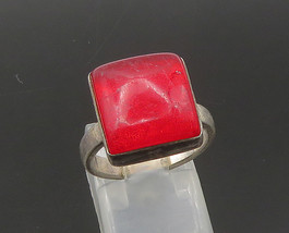 DESIGNER 925 Silver - Vintage Red Stone Square Cocktail Ring Sz 6.5 - RG22025 - £28.69 GBP