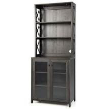 Tall Freestanding Bar Cabinet Buffet with Glass Holder and Adjustable Shelf-Gra - £255.91 GBP