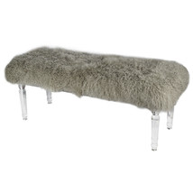 49x18x19&quot; Gray Mongolian Fur Bench - £714.88 GBP