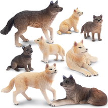 Toymany 8PCS Wolf Figures Forest Animals Toy Figurines - Plastic Jungle Zoo Anim - £15.95 GBP