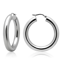 Large Round 30mm Hoop Stainless Steel Hinged Women Fashion Earrings - £48.55 GBP