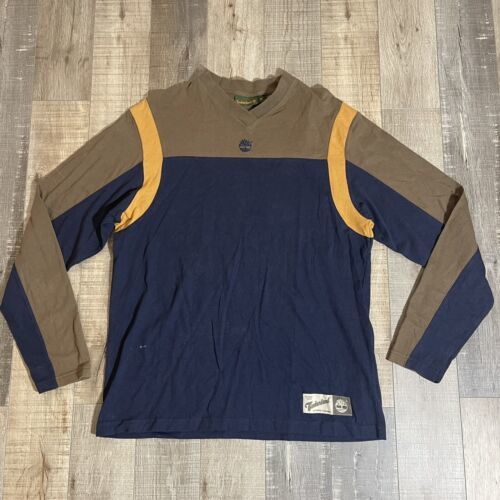 Vintage 90's Timberland Blue-Brown Long Sleeve T-Shirt Mens M Hip Hop - $15.10