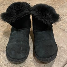 UGG Mini Bailey Button Black Leather Wool Winter Boots Womens US 6 EU 37 - £25.95 GBP