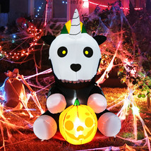 5 FT Halloween Inflatable Unicorn Skeleton Holding Pumpkin Yard Decor LED Lights - £47.95 GBP