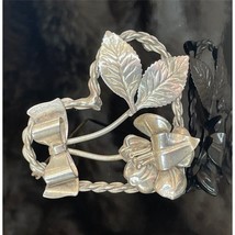 Modernist Well Made 925 Sterling Silver Heart And Flower Brooch Sky - $57.02