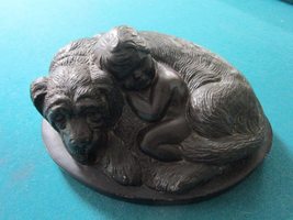Joseph BOULTON Sculpture Plaster Sleeping Dog with A BOY, Signed [*Main] - £295.24 GBP