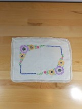 Vintage Embroidered Floral Doily Handkerchief Crewel Needlework Lace Shabby Chic - £11.93 GBP