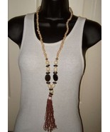 Glass &amp; Wooden Beaded Tassel Necklace 36&quot; inches New! Boho 111 - £19.94 GBP