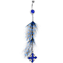 Polka Dot Feathers and Blue Cross Dangle Drop Design Navel Ring - £17.54 GBP