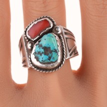 Sz12 Vintage Navajo sterling turquoise, and coral ring - £145.94 GBP