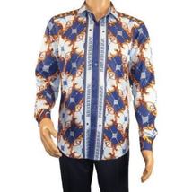 Men's Sports Shirt By Barocco Fashion Printed Long Sleeves Soft Feel ERS401 Blue image 6