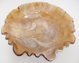 Imperial Glass of Yesteryear Caramel Slag Bowl Windmill in Relief Ruffled Edge - £10.38 GBP