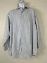Cremieux White Gray Striped Dress Shirt Long Sleeve 34 Twill Mens 17 - $11.14