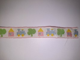 VTG Sweet Juvenile Baby Pastel Woven Trim ~ Blue Train Pink House Green ... - £3.88 GBP