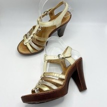 Born Riviera Sandal Heels Size 8 Off-white Metallic Combo Leather - $28.91