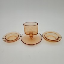 Vintage Fostoria Etched Amber Glass Cigarette Match Holder w/Matching Ashtrays - £31.13 GBP
