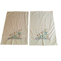 VTG Pair Harmony House Embroidered Pillow Cases Tulips Pale Green Cotton 30x20&quot; - $24.99