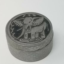 Box Elephant Sulitan Round Handmade Engraved Top Small Pewter Vintage  - £11.71 GBP