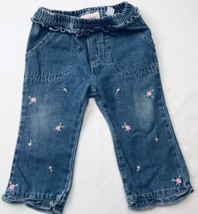 Baby Q Vintage Floral Jeans 12 Mos Denim Blue Pink Flowers Embroidered - £11.79 GBP