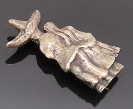 MADELON 925 Silver - Vintage Antique Carved Walking Couple Brooch Pin - BP10505 - $140.97